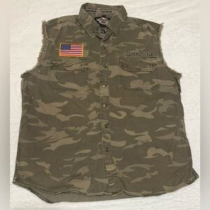 Ultra Rare Vtg 2006 Harley Davidson POW-MIA Camo Sleeveless Shirt L Spiders